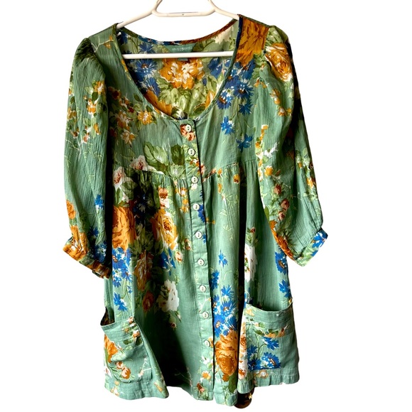 APRIL CORNELL | Oversized Charming Floral Boho Tunic Top - Picture 2 of 6